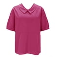 thumbnail image 4 of YVNAURA Plus Size Linen Shirt for Women Summer Breathable Cotton Blend Blouse Loose Fit Short Sleeve Camp Collar Button Down Lightweight Top Vacation Resort Wear, Hot Pink,XL, 4 of 7
