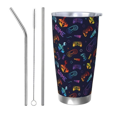 

Logiee Games Print 20OZ Car Cup with Lid Stainless Steel Vacuum Insulated Double Wall Travel Tumbler Durable Insulated Coffee Mug Thermal Cup with Straw-Straw Three-piece Set