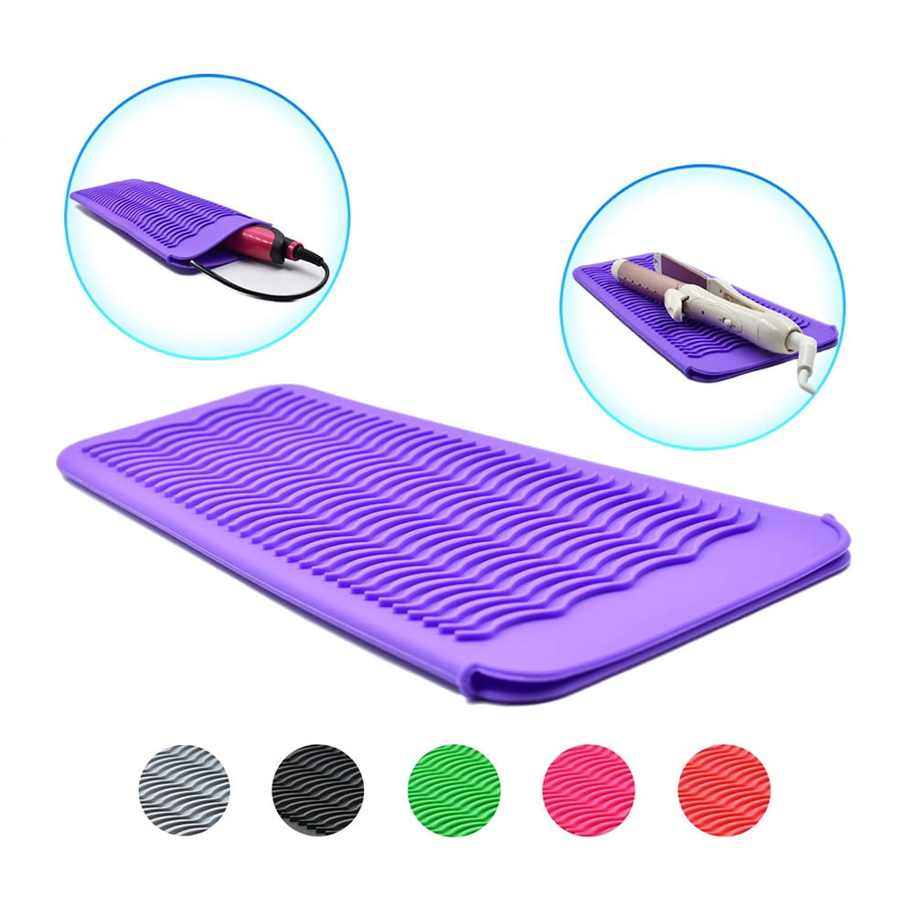 Zaxop Silicone Heat Resistant Mat,Flat Iron Holder,Used As Heat Resistant Pad and Storage Pouch for Hot Hair Tools.Wave,Purple