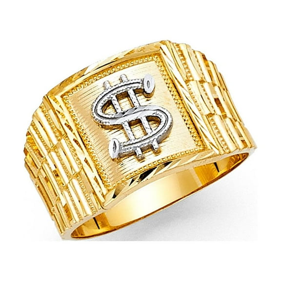 Solid 14k Yellow Gold Dollar Sign Ring Square Money Symbol Band Polished Genuine Men 14MM Size 10