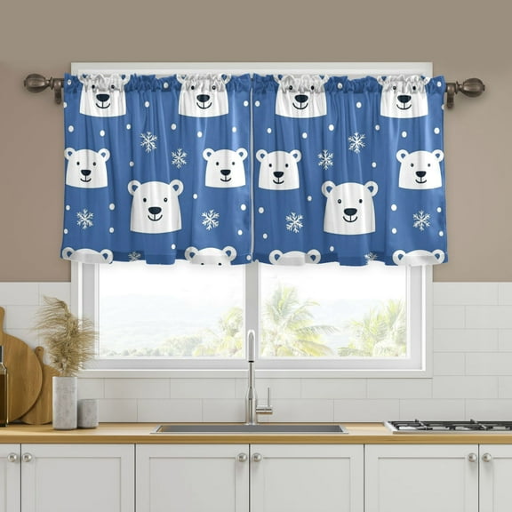 Yayeee Kitchen Curtains Set of 2 Light Filtering 57"x24" Over Sink Window Panels, White Polar Bear