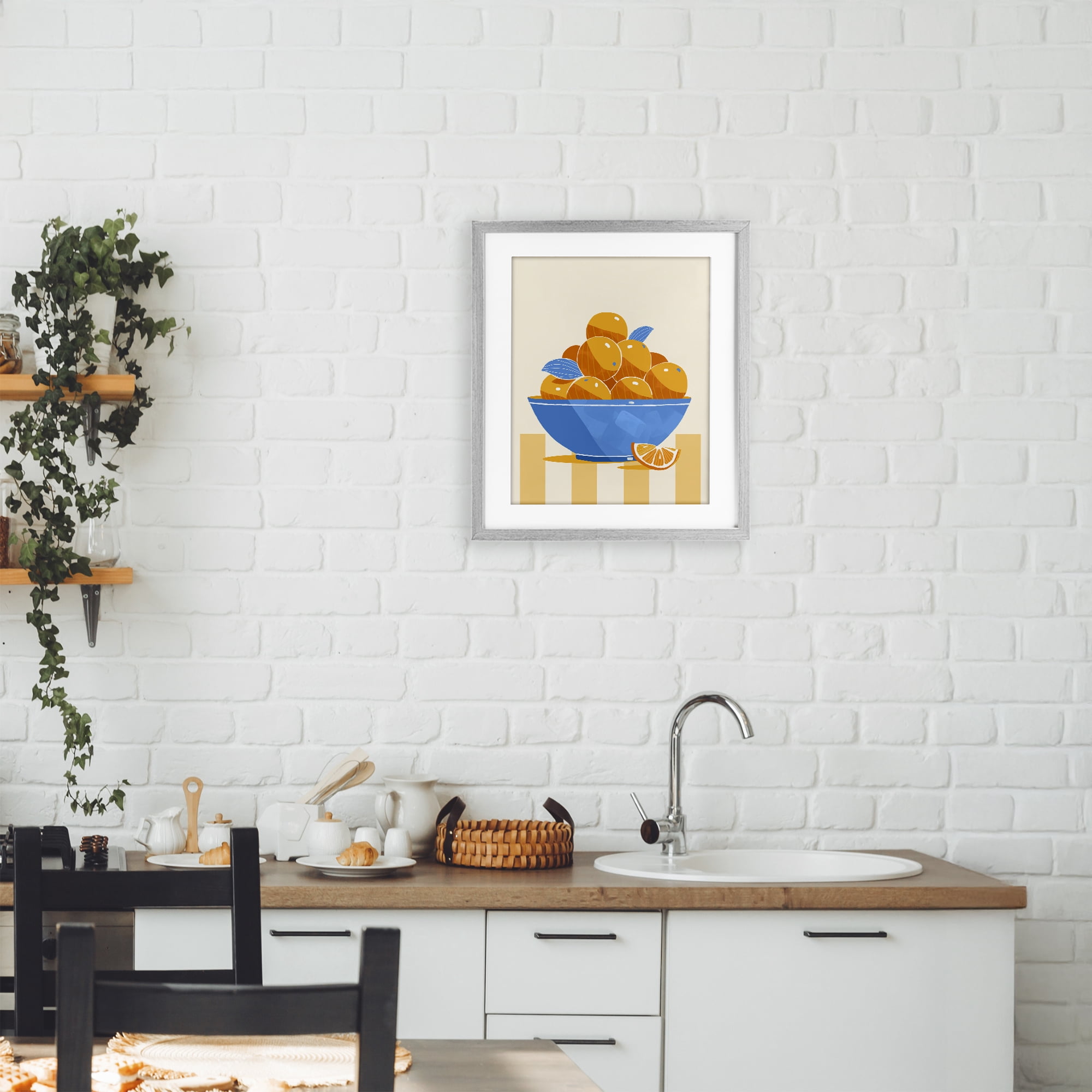 Stupell Industries Orange Citrus Bowl Striped Gray Framed Print Under Glass, design by Lucca Sheppard