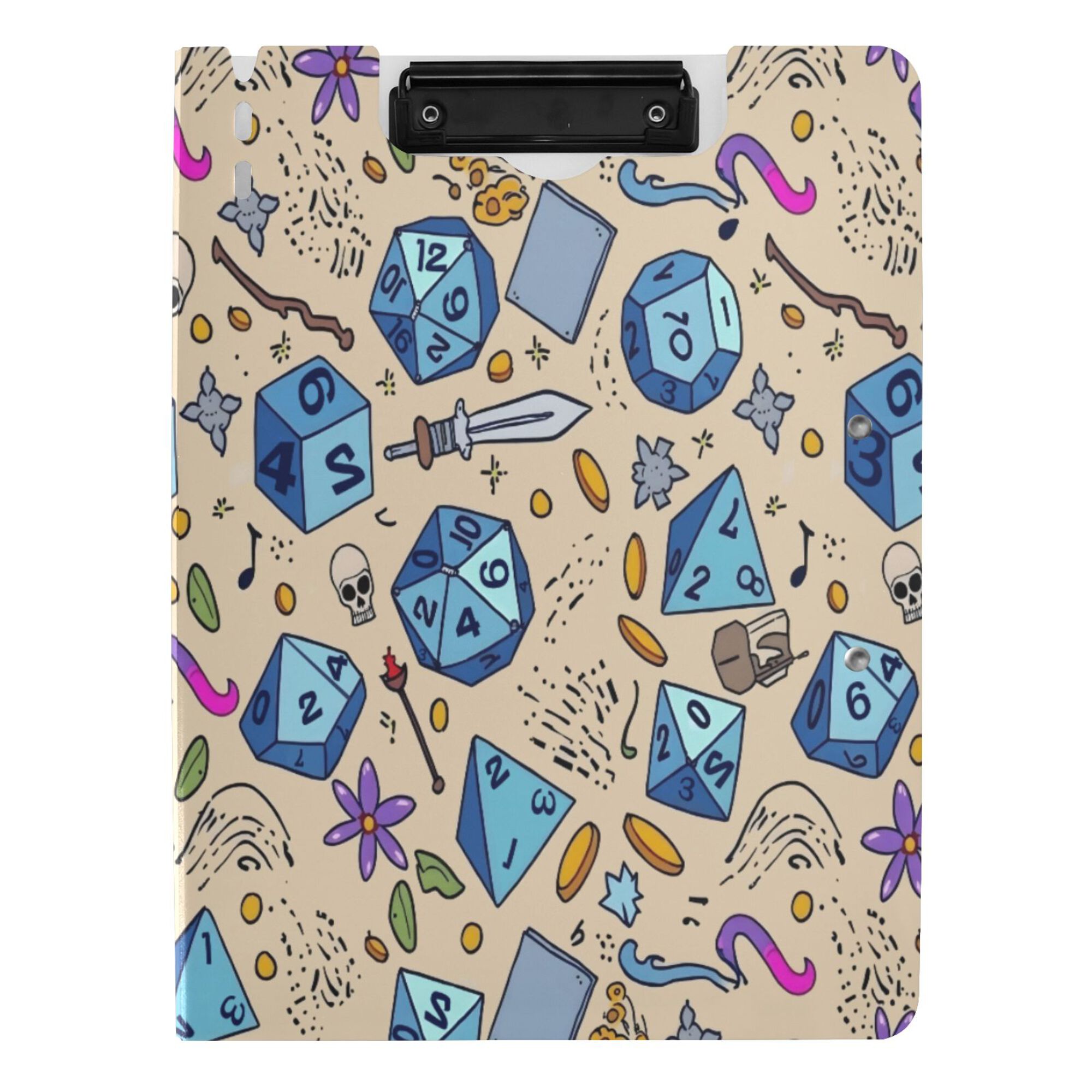 FORMRS A4 Clipboard Folder with Pen Holder Horizontal Foldable School Office Binder, Blue Dice Pattern