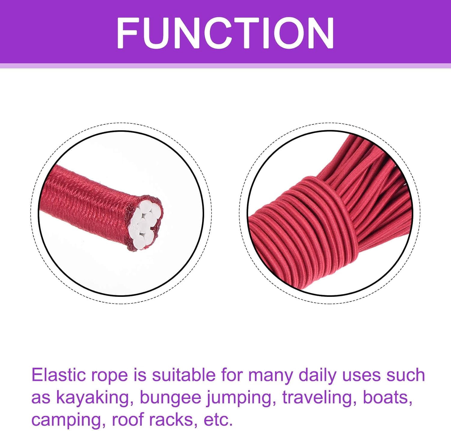 MKEUDQ-1/8 Inch Shock Cord, 50 Feet Red Bungee Cord Tent Pole Shock Cord Round Elastic Kayak Rope Stretch String Marine Grade Heavy Polyester for DIY Projects Tie Downs
