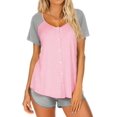 thumbnail image 5 of EKOUAER Button Pajamas For Women Round Necked Floral Pj Sets Casual Loungewear Short Sleeve Pajamas Comfy Outfits Soft Nightwear Red Flower, 5 of 6