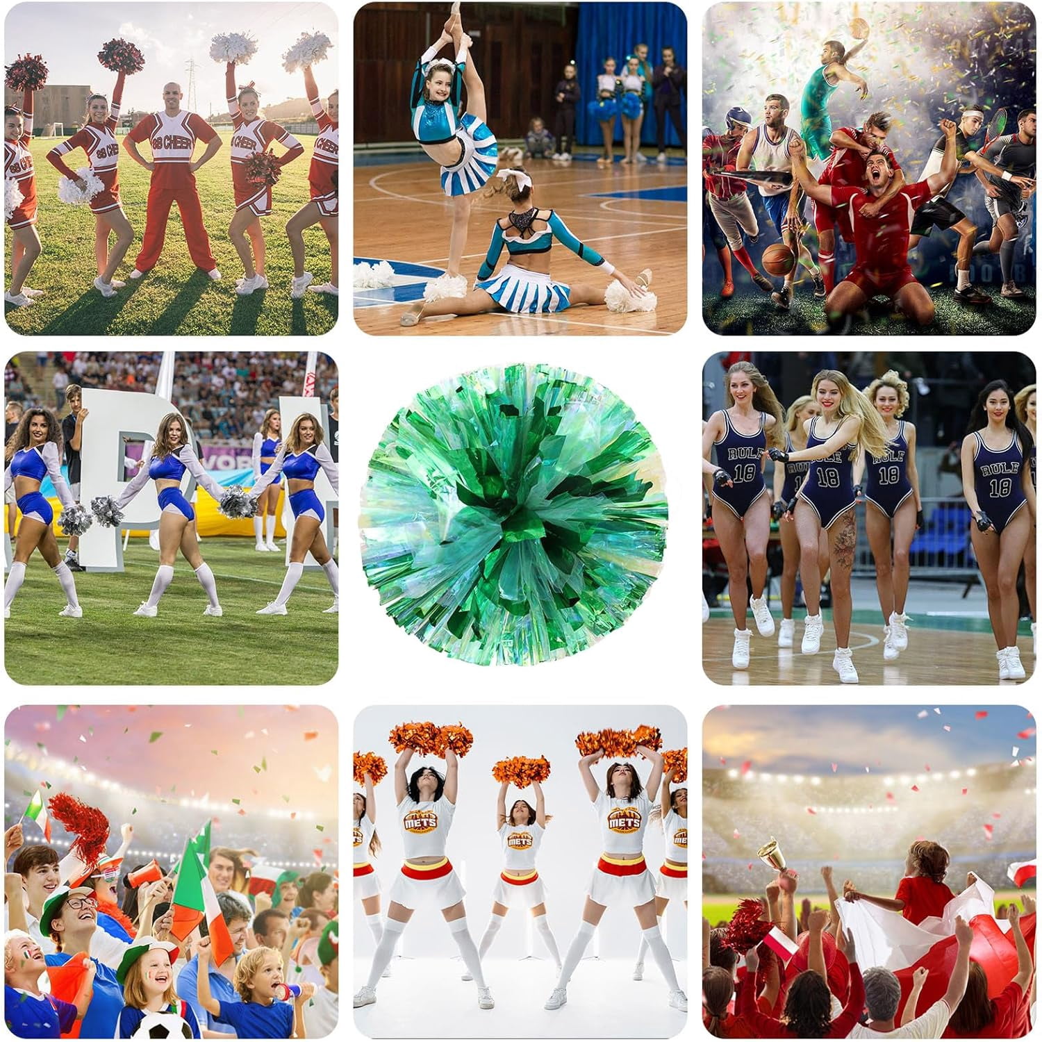20 Pack Cheerleading pom poms,Cheer pom poms Sports Dance Cheer Plastic Pom Poms Cheerleading for Sports Team Spirit Cheering (Colorful+Blue)