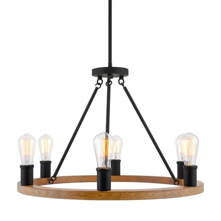

Kira Home Jericho 25 Rustic Farmhouse Wagon Wheel Chandelier Round Kitchen Island Light Textured Black Accents Warm