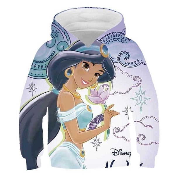 Niños princesa Jasmine sudaderas con capucha de dibujos animados ropa niña gráfico 3D Sudadera con capucha niños otoño primavera princesa Jasmine Pullover10T Gao Jinjia LED