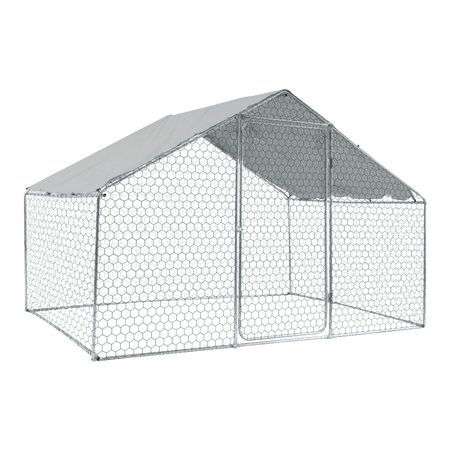 10'×6.5'×6.5' Large Metal Chicken Coop, Silver Grey Walk-In Poultry Cage with Waterproof Roof for Backyard