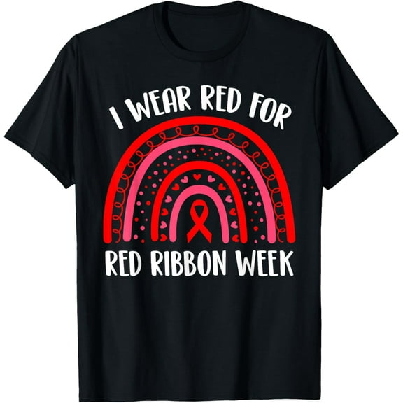 Red Ribbon Awareness Week Rainbow | Mens & Womens Pink T-Shirt