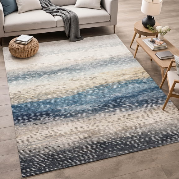 Addison Rugs Chantille Indoor/Outdoor Transitional Stripes Blue Machine Washable Rectangle Rug, 10' x 14'