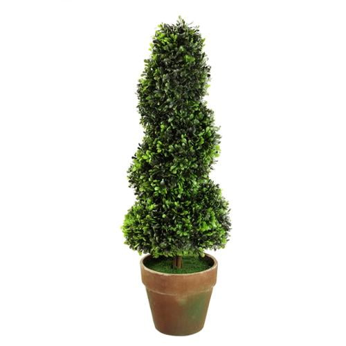 24" Tea Garden Potted Two-Tone Artificial Spiral-Shaped Topiary Tree - Unlit