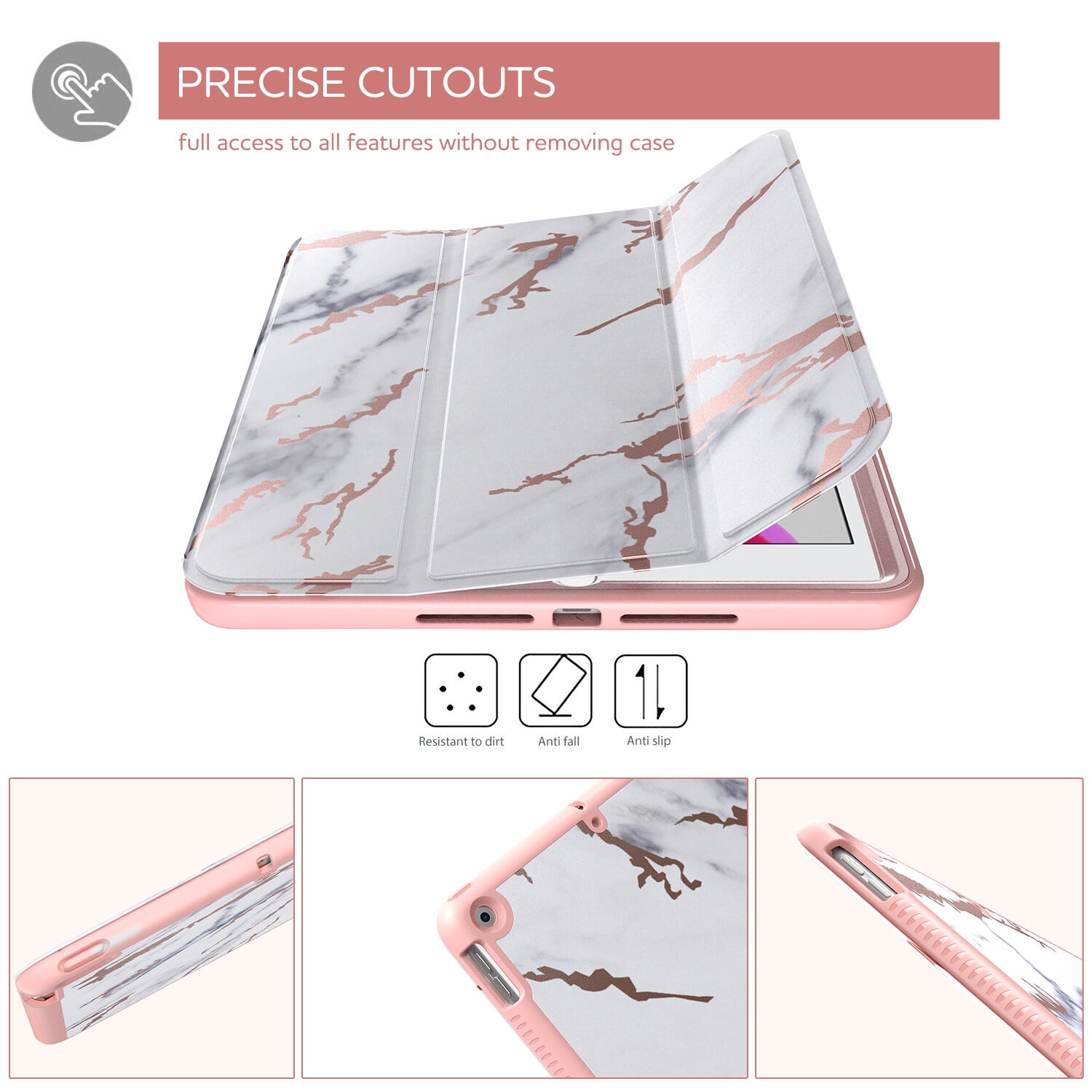 Suritch for iPad 9th/ 8th/ 7th Generation Case 10.2 Inch with Screen Protector and Pencil Holder, Magnetic Trifold Stand, Auto Sleep/Wake Cover, Marble White