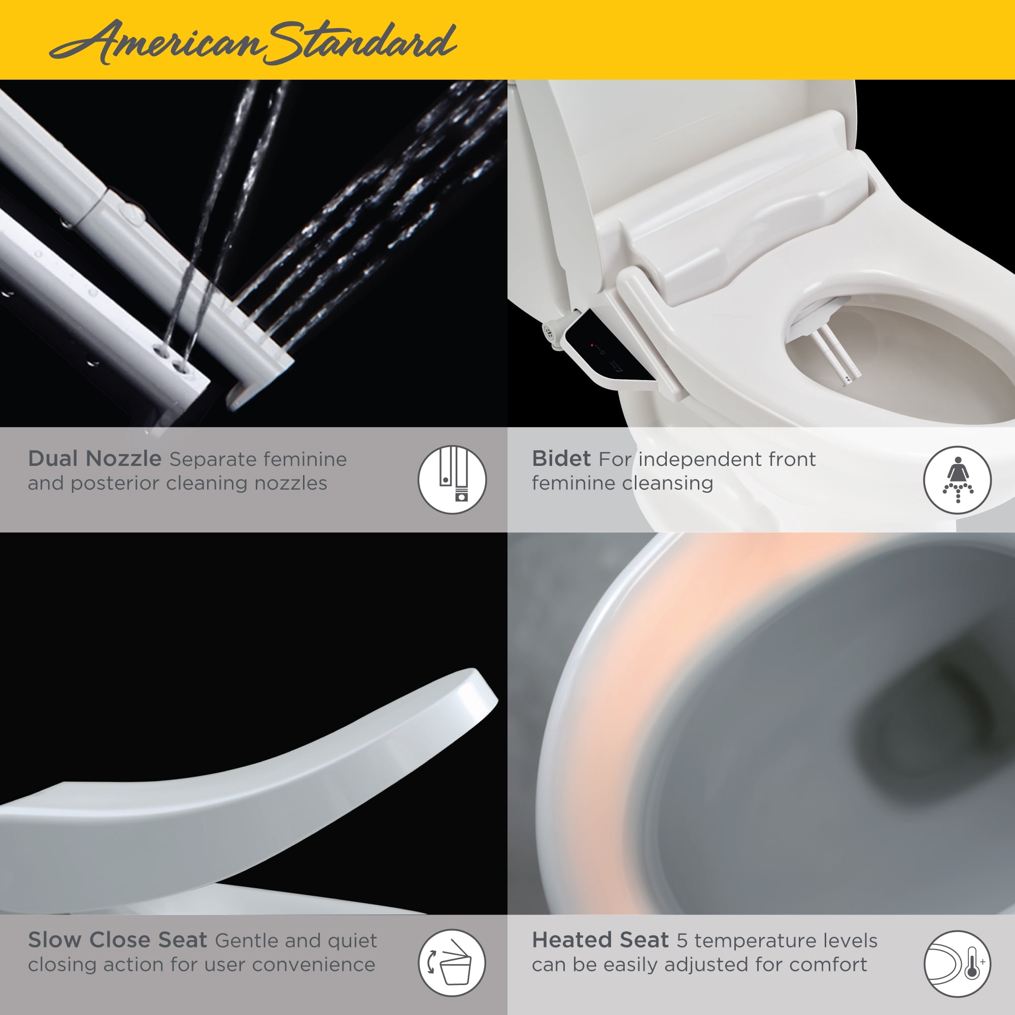 American Standard Advanced Clean AC 1.0 SpaLet Bidet Seat with Side Panel Operation in White