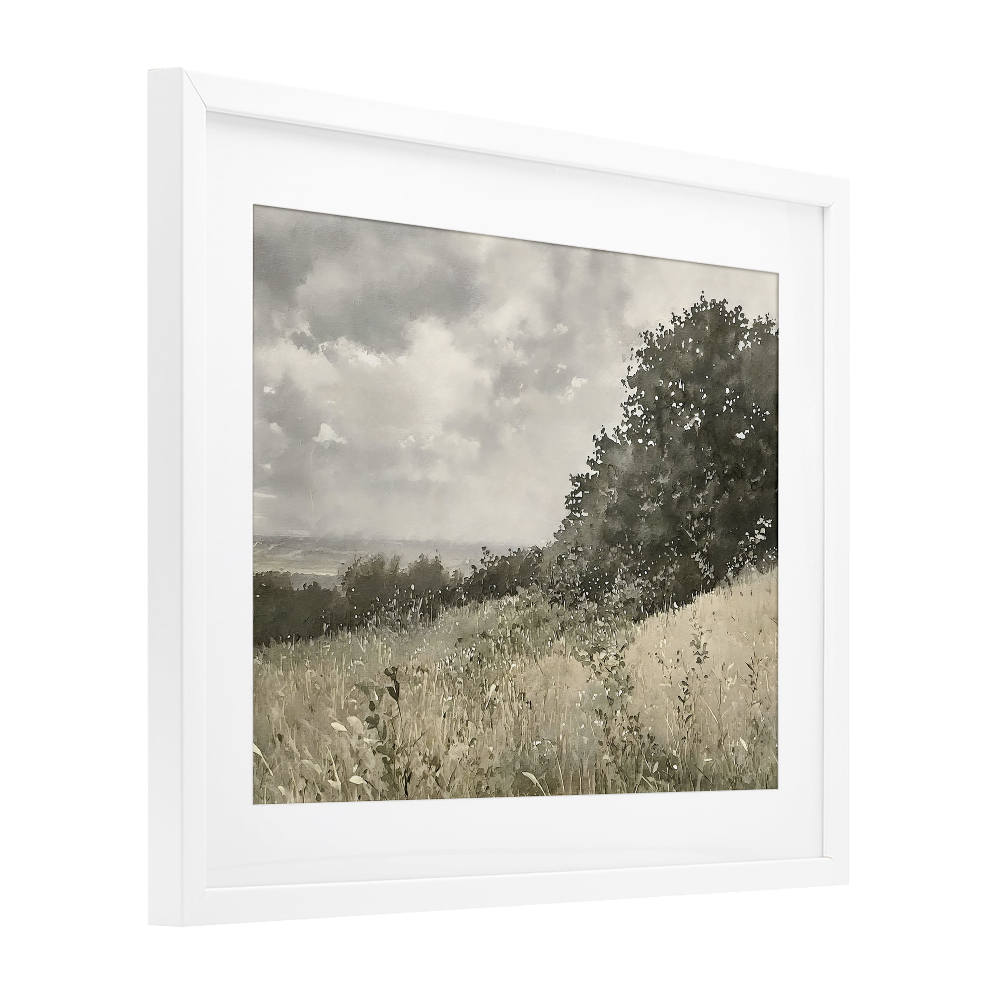 Stupell Industries Soft & Subtle Meadow Landscape White Framed Print Under Glass, design by Riley B