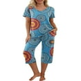 thumbnail image 1 of Pyjama en Coton pour Femmes, Ensemble Pjs à Manches Courtes, Haut de Nuit avec Pantalon Capri, Ensembles de Détente, Tenue de Nuit, 1 of 6