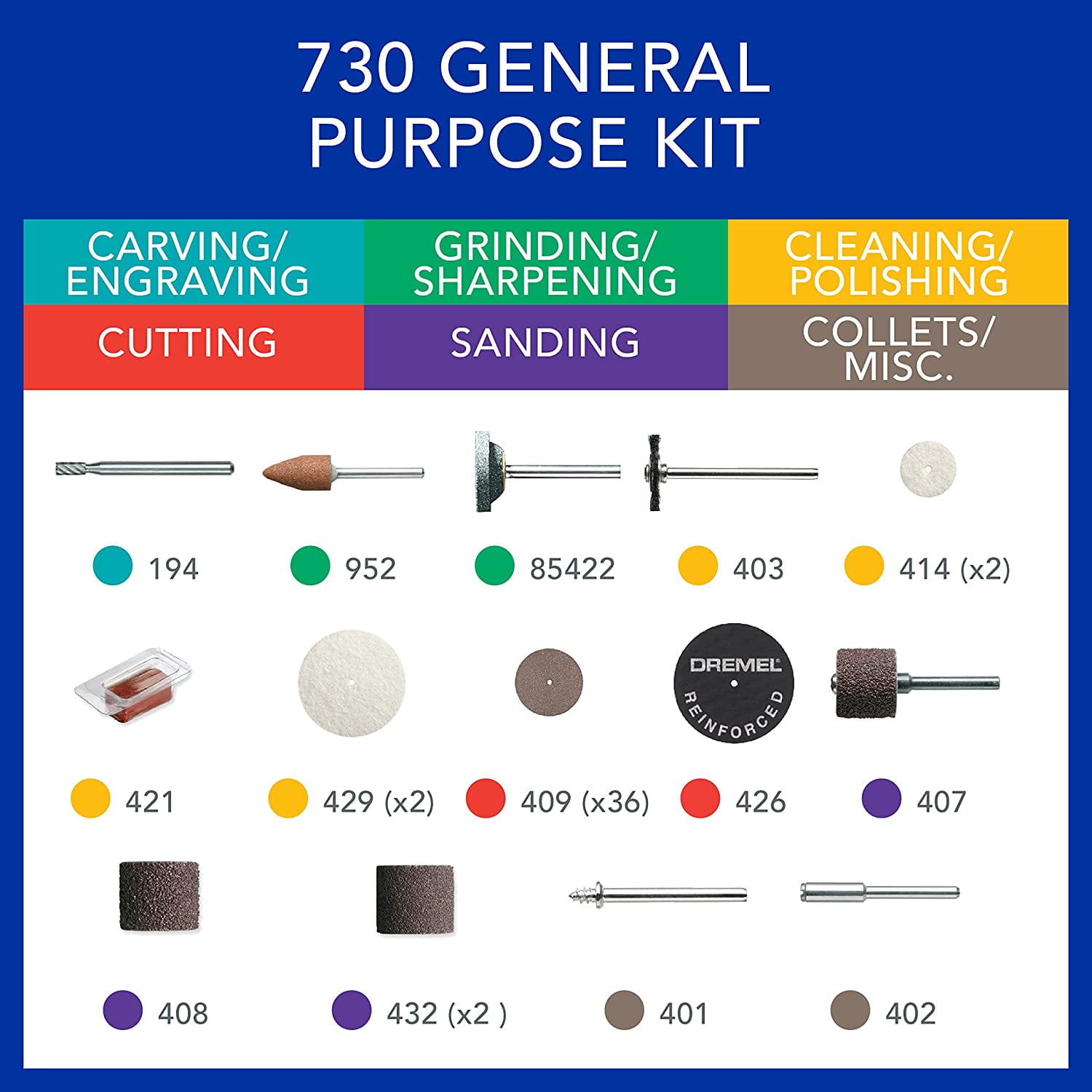 Dremel All-Purpose Rotary Tool Accessories Kit - 52 Piece Assorted Set- Includes a Carving Bit, Sanding Drums, Grinding Stones, Cutting Discs, and a Storage Case New Model