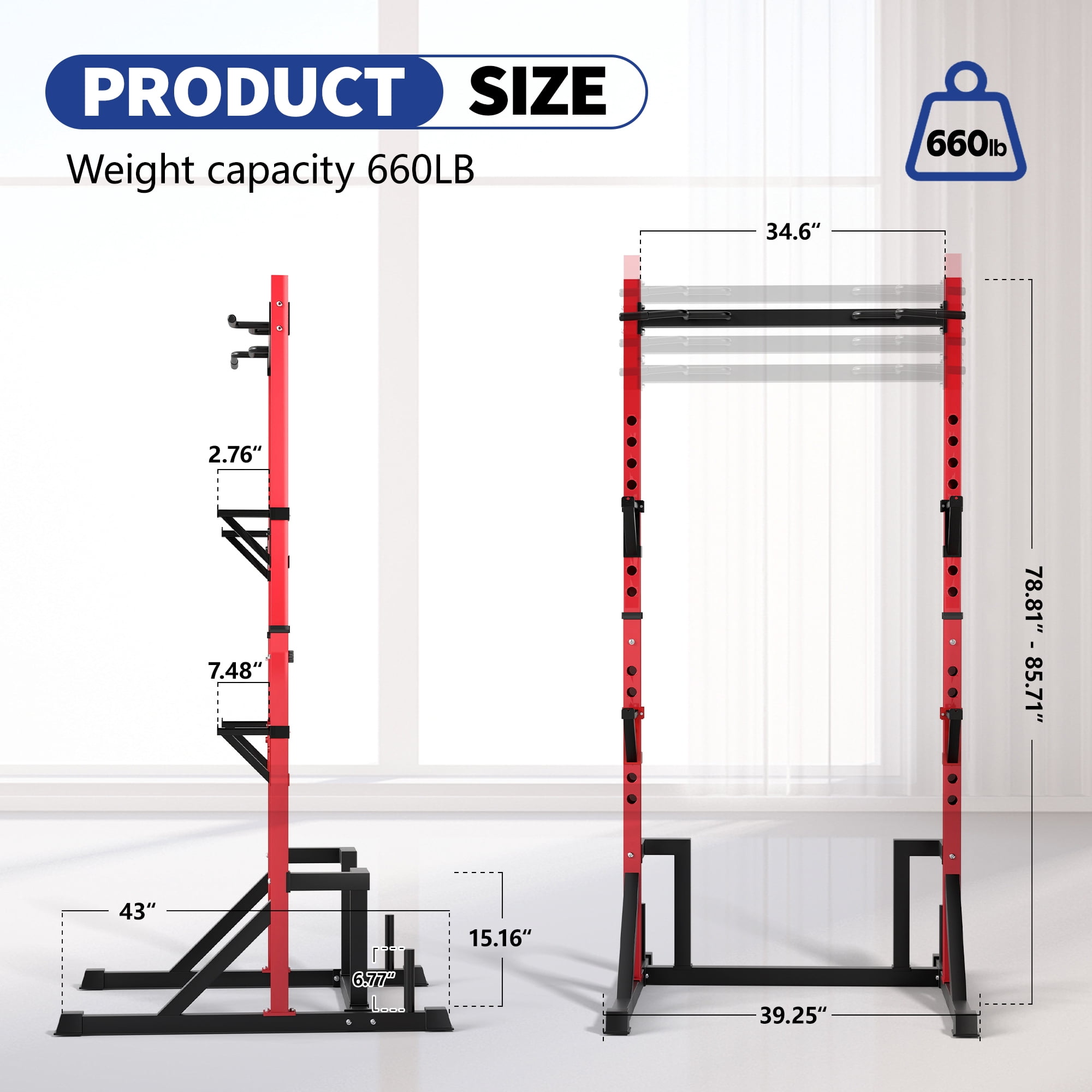 Primy Power Rack with Pull up Bar for Home Gym, 800Lbs Capacity Multifunction Adjustable Squat Stand Rack, Power Rack Cage