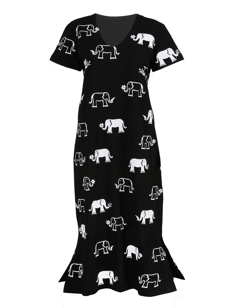 Women's Elephant Print Short Sleeve V 