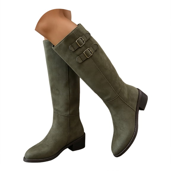YLYL Knee High Boots for Women Pointed Toe Chunky Heel Pull on Fall Winter Fashion Riding Long Boots