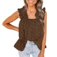 thumbnail image 1 of Pompotops Mode Femmes T-Shirt Imprimé Décontracté Débardeur Sans Manches Col Carré Volants Hauts Blouse, 1 of 6