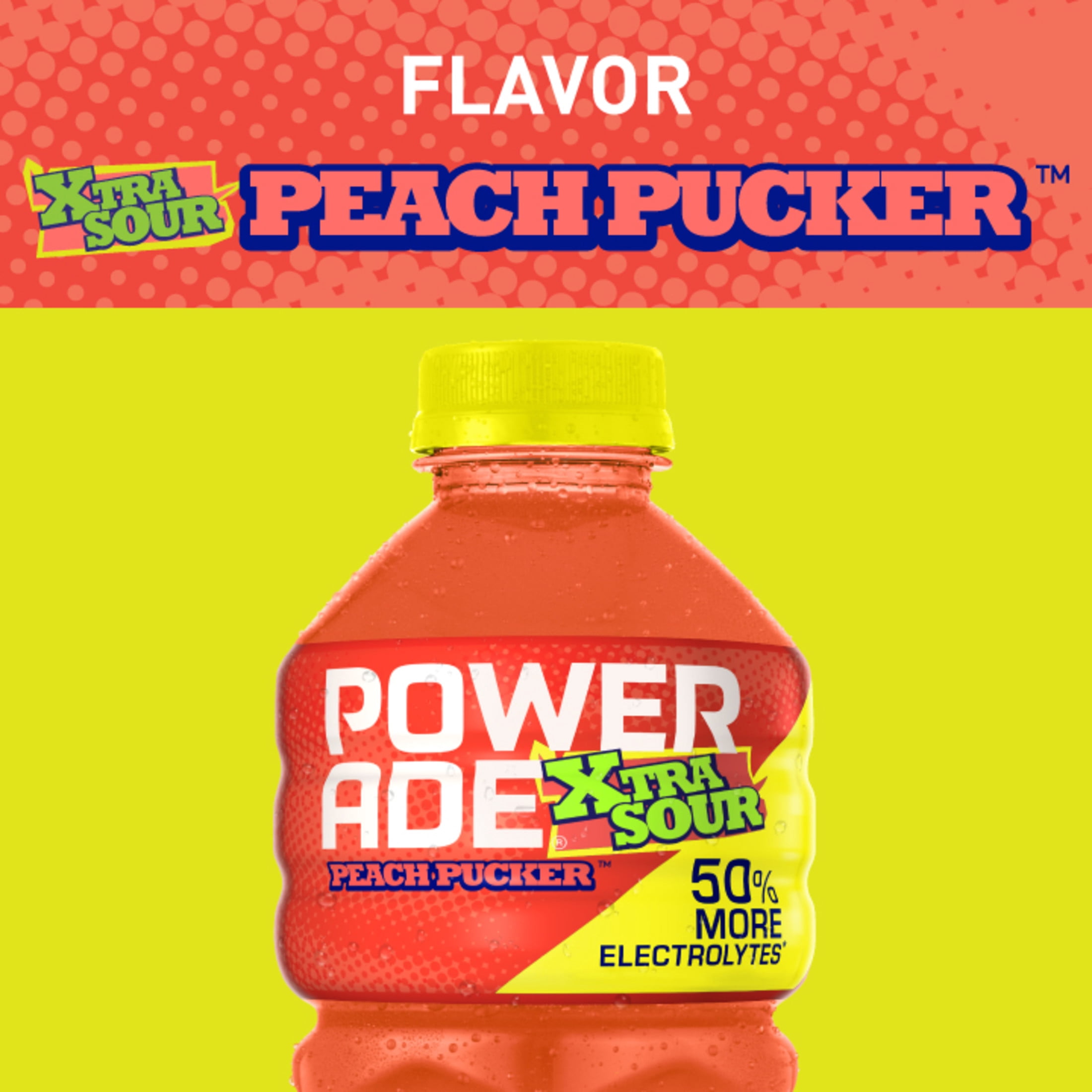 POWERADE XTRA SOUR Peach Pucker Electrolyte Sports Drink Bottle, 28 fl oz