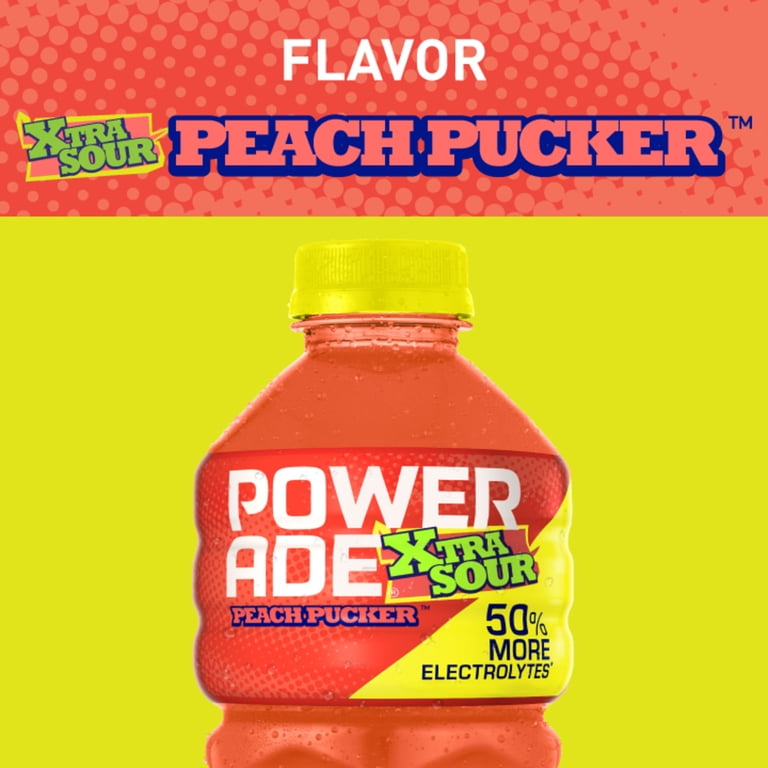 POWERADE XTRA SOUR Peach Pucker Electrolyte Sports Drink Bottle