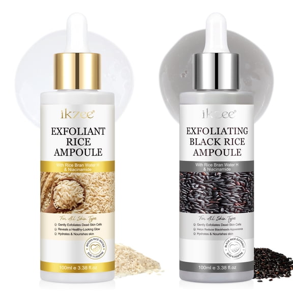 Exfoliating Rice Ampoule Set, White Rice and Black Rice Face Exfoliator with Niacinamide, Set of 2, 3.38 fl oz Each