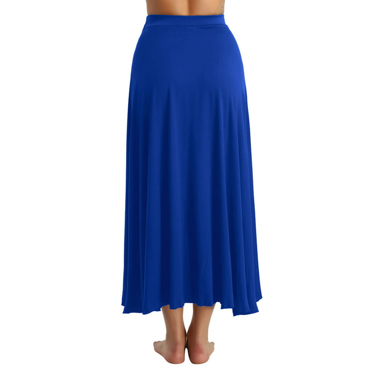YEAHDOR Womens Asymmetrical Tango Latin Dance Skirt Stage Performance  Costume A Line Maxi Split Long Skirt Blue L 