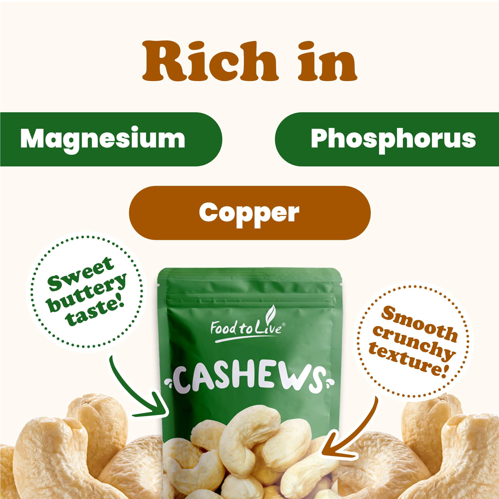 Food to Live, Whole Cashews W320,  10 Pounds, Vegan