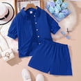 thumbnail image 2 of REDARER Kids 2-Piece Outfit, Textured Short Sleeve Shirt & Shorts, Casual Summer Set for Boys Girls Teens,10-11 Years, 2 of 7