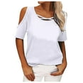 thumbnail image 1 of WAIIMAK Womens Tops Solid Color Round Neck T-Shirt Spring/Summer Shirt Strapless Tees, 1 of 5