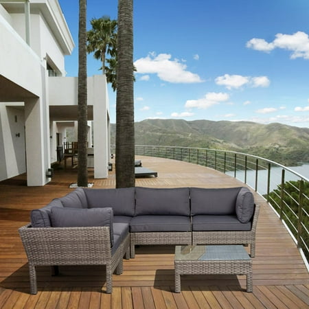 Infinity 6-Piece Wicker Outdoor Seating Set, Grey with Grey Cushions