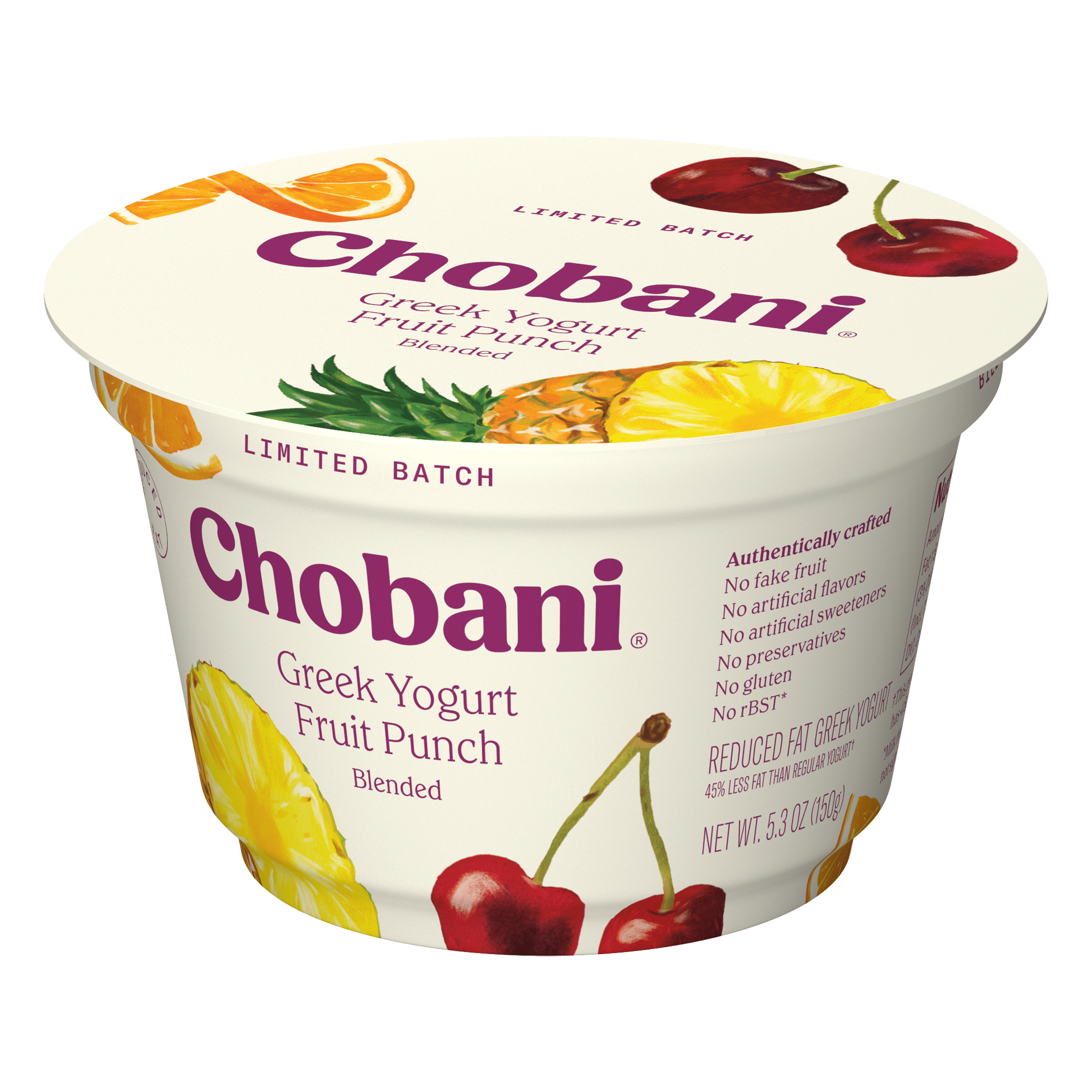 Chobani Reduced Fat Greek Yogurt Limited Batch Fruit Punch 5.3oz Cup