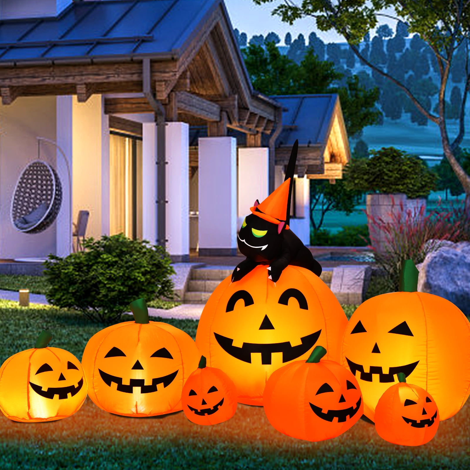 Costway Halloween 7.5 FT Inflatable Pumpkin Combo Decoration with Witch Black Cat