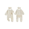 thumbnail image 2 of BemeyourBBs Baby Girl Fall Footies and Headband 2 Pcs Set Plaid Long Sleeve Romper, 2 of 9