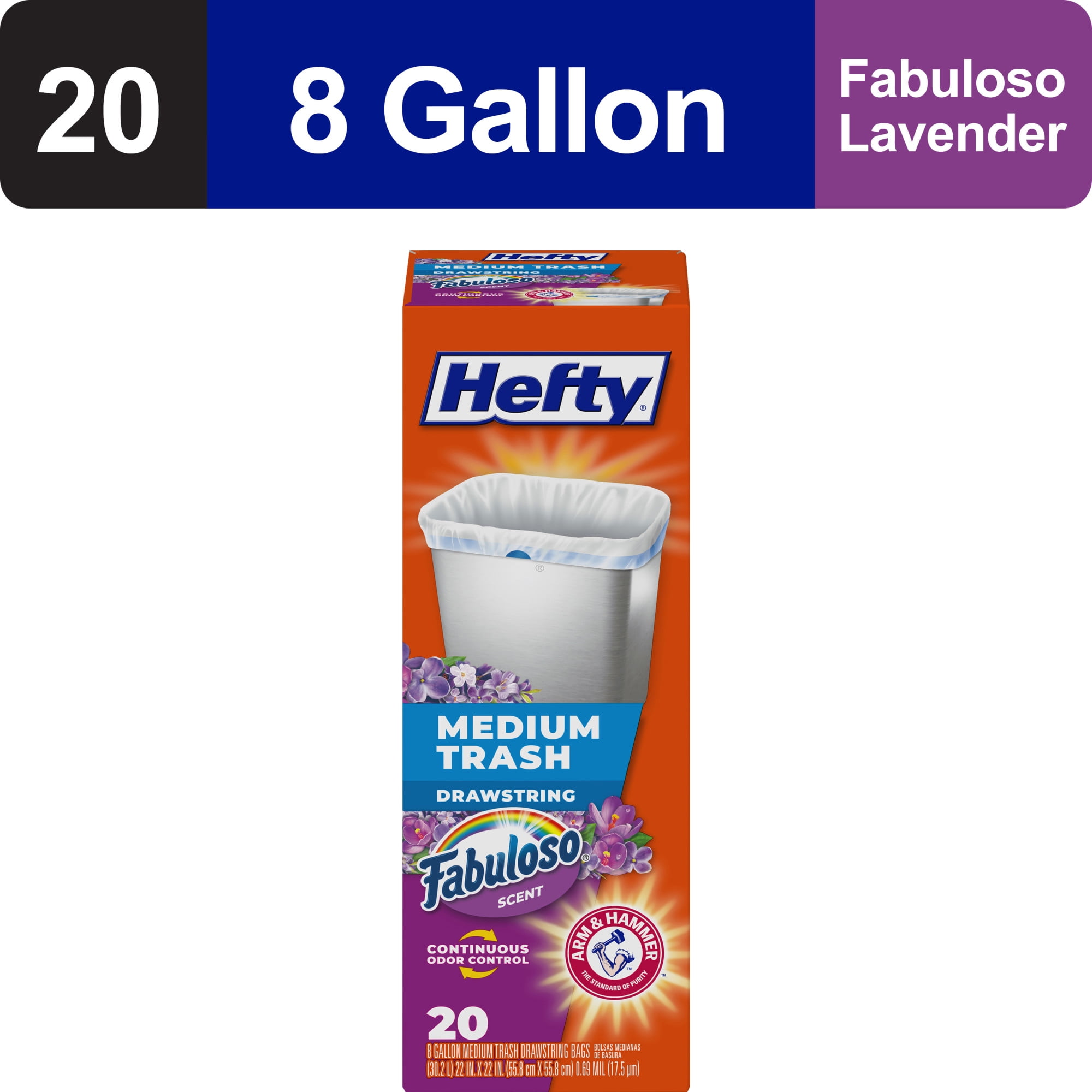 (8 pack) (8 pack) Hefty Medium Trash Bags, Fabuloso Scent, 8 gallon, 20 Count