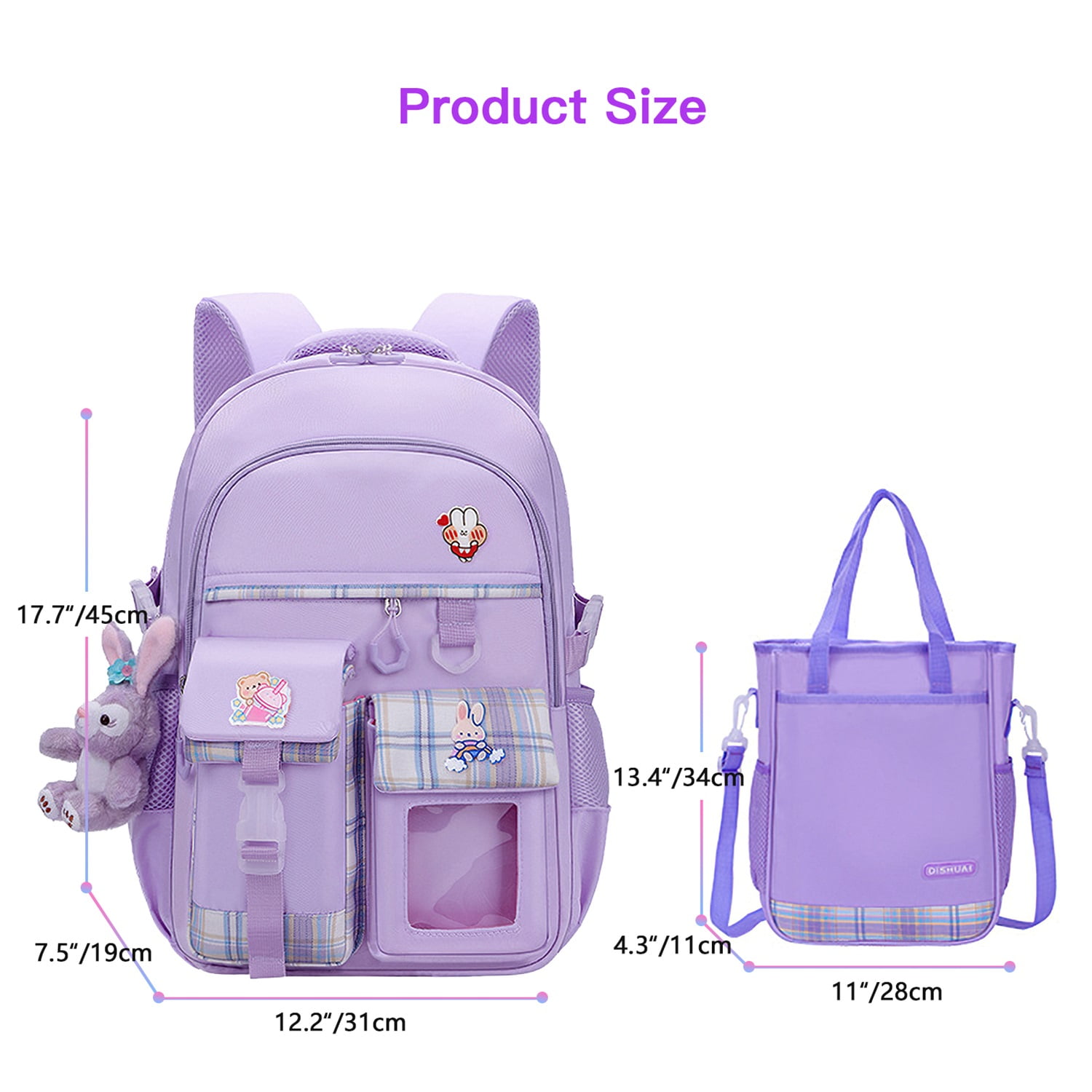 CIPACHO School Large Backpack for Girls, Kids BookBag with Tutorial Bag , Set of 2, Purple