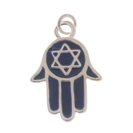 Simple Jewish Star Charm - Silver Plated With Blue Enamel - Jewish Star Of David Hamsa Hand Charm 19mm (1)