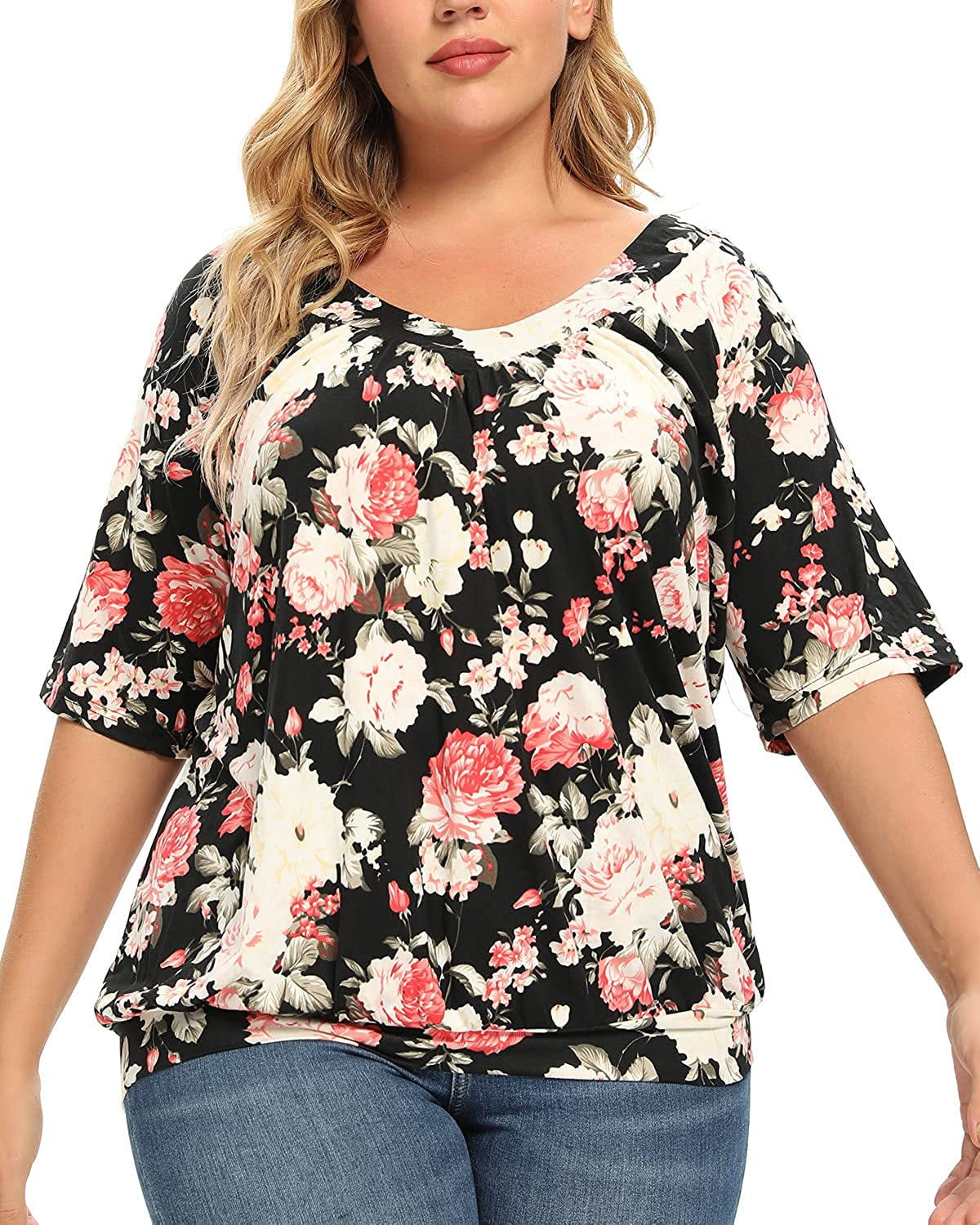 andy & natalie - andy & natalie Women's Plus Size Tops Pleated V Neck ...