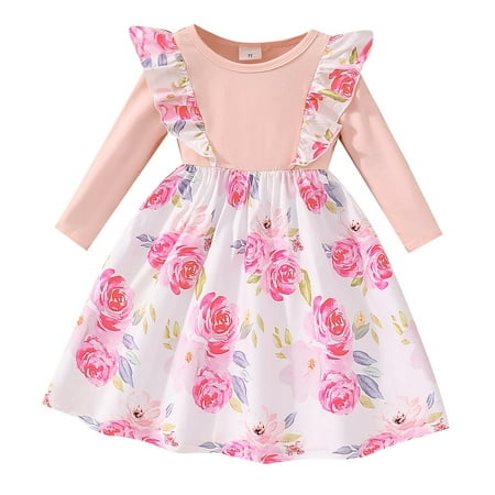

WUXIAN Toddler Girls Long Sleeve Floral Printed Princess Dress Dance Party Dresses Sundress Baby Children Trendy Dailywear