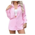 thumbnail image 2 of Womens Stretch Button Down Long Sleeve Shirt Soft Basic Wrinkle Free Work Business Formal Casual Blouse Pink L, 2 of 10
