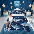 thumbnail image 2 of meiyoeat Blue Watercolor Shark Bubble Full Size Comforter Sets for Boys Kids, Cartoon Ocean Wildlife Bedding Comforter Set, Blue Reversible, 3 Pieces, 1 Comforter and 2 Pillowcases, 2 of 6