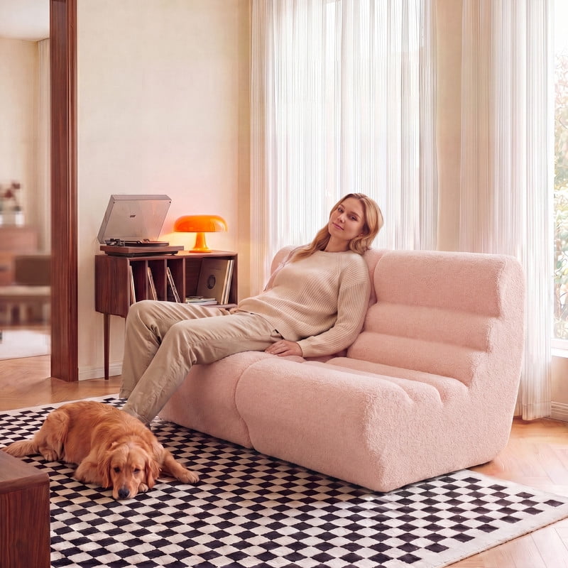 Lacoo Bean Bag Sofa for Adults - Ultra-Soft Lounge Sofa with High-Density Foam Fill, Cozy Floor Chair for Living Room, Bedroom & Dorm,Pink