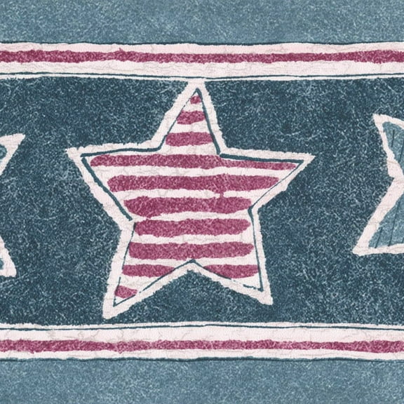 Dundee Deco's Peel and Stick Wallpaper Border - Abstract Blue Red White Stars Wall Border Retro Design, 15 ft x 7 in, Self Adhesive