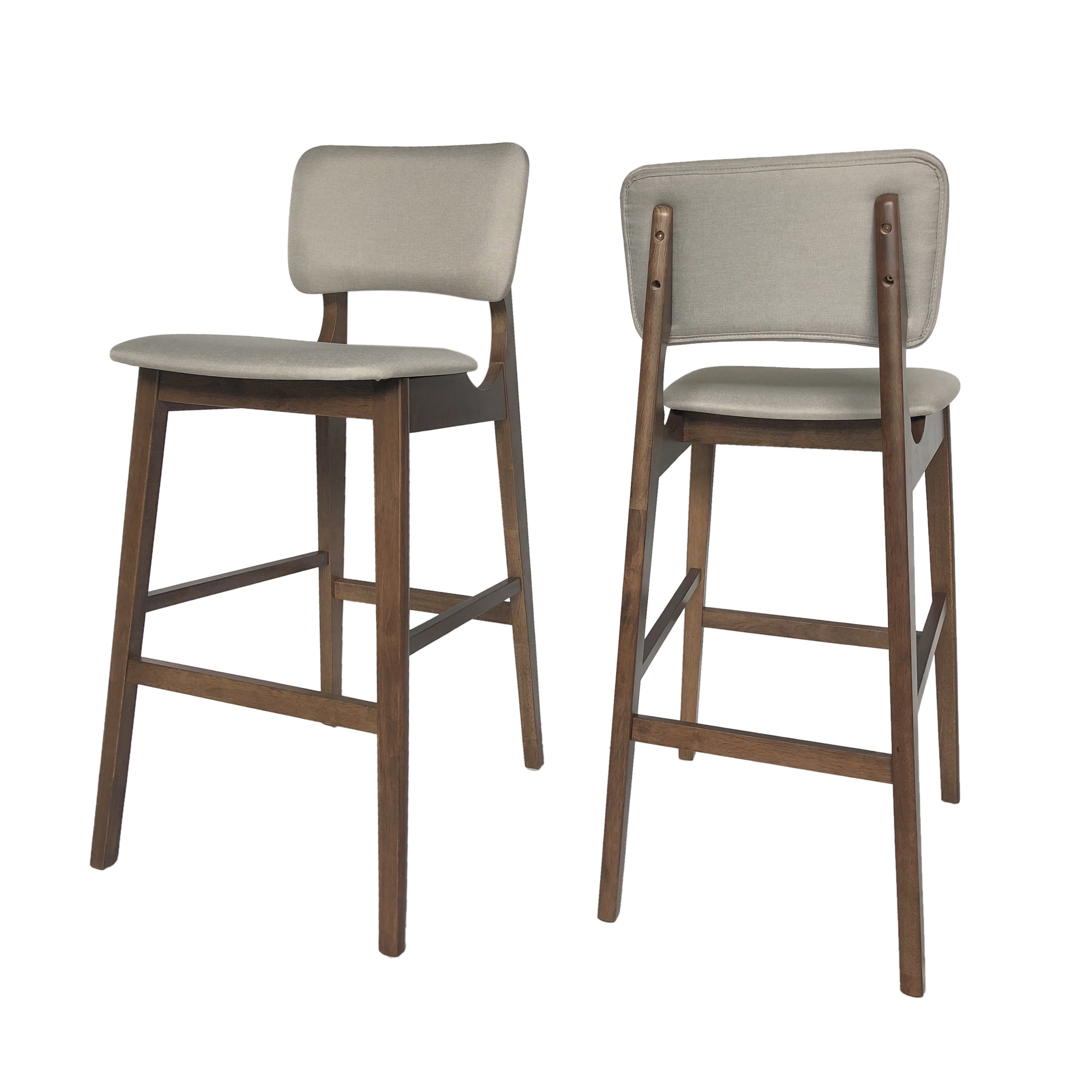 Noble House Rayan Mid Century Modern Fabric and Rubberwood Barstools, Set of 2, Beige
