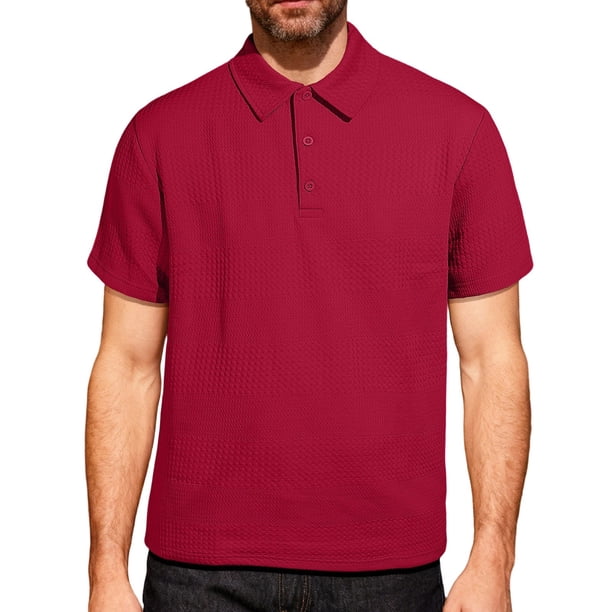 Blusa y camisa de manga corta con cuello vuelto para hombre, jersey de punto de verano para hombre, top de cuello de color liso, top/camisa informal de manga corta con botones para hombre, camisa de m
