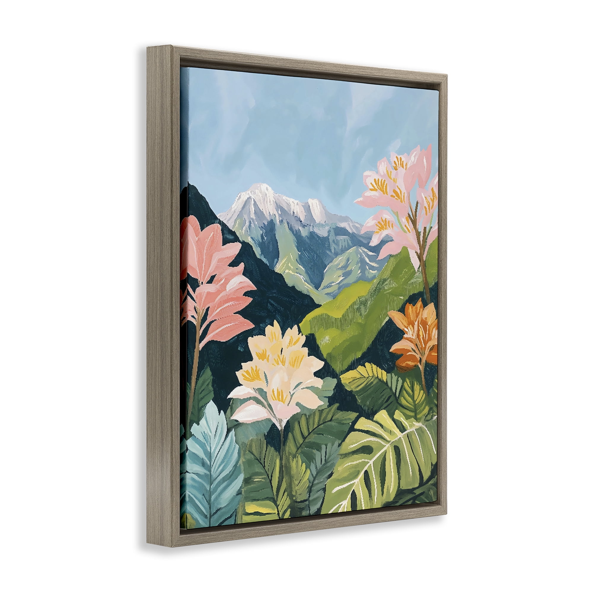 Stupell Industries Tropical Mountain Landscape Brown Framed Floater Canvas Wall Art, design by The Prints Vibe
