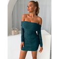 thumbnail image 3 of Glitter Mesh Off-Shoulder Ruched Mini Dress, 3 of 11