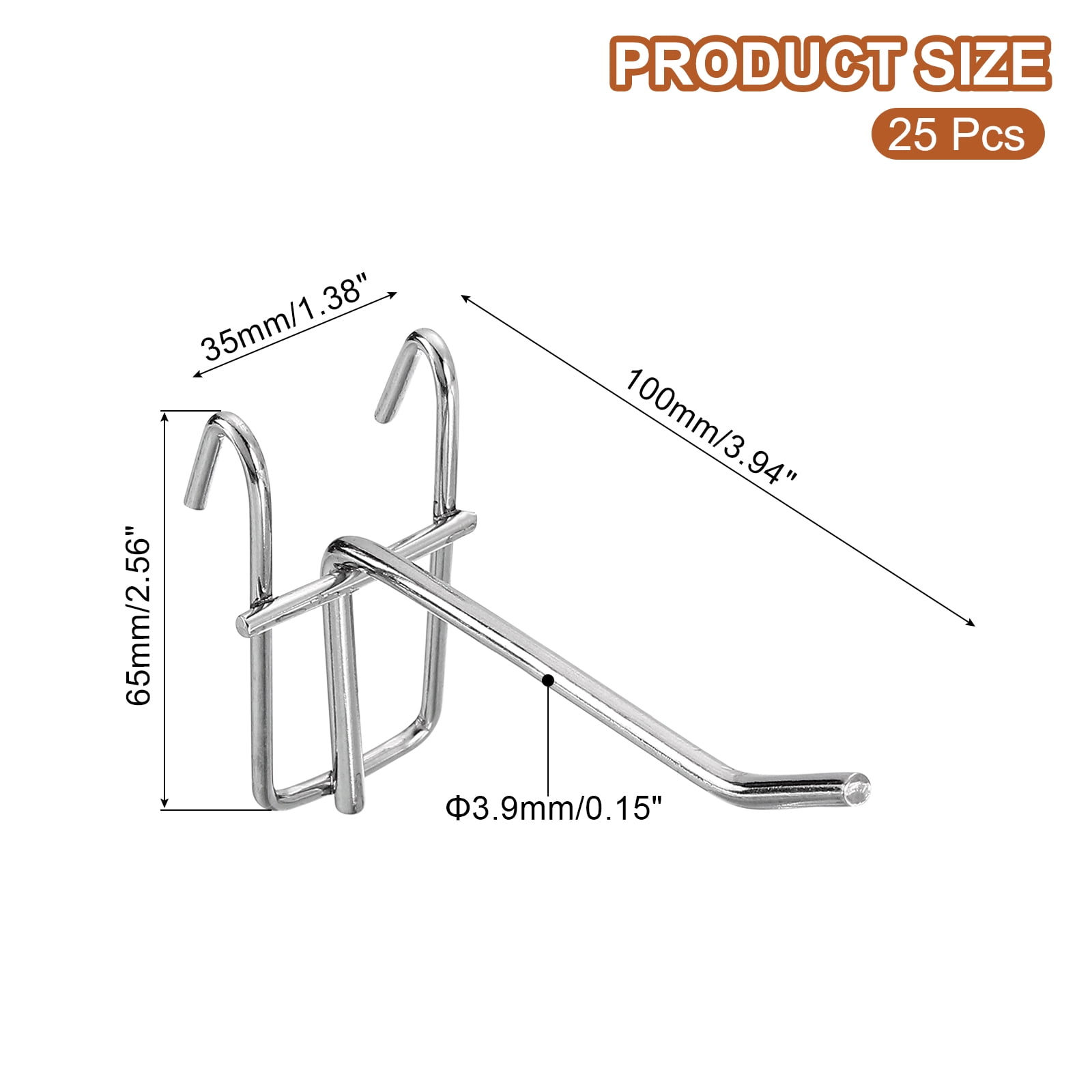 Uxcell 25Pack 3.94" Pegboard Hook Display Hook, Grid Wall Bracket Peg Board Display Hook